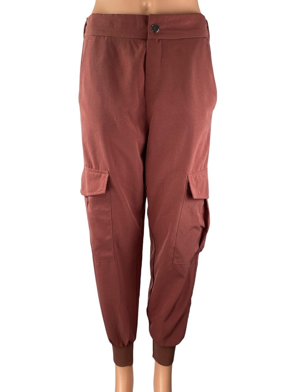ZARA Women's Red High Rise Elastic Waist Cargo Trousers Joggers Pants Size S